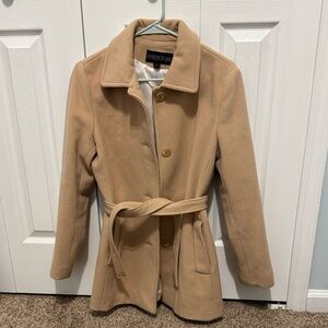 Women’s Fitted Tan Belted Peacoat